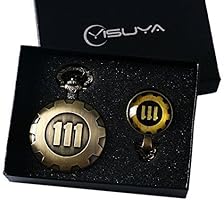 YISUYA Hot Game Fallout 4 Theme Pendant Vault 111 Retro Full Hunter Bronze Pocket Watch with Chain Mens Boys Fans Necklace Pendant Gift Box