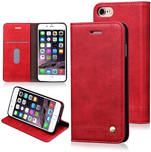 Euhubb iPhone 6, 6S Wallet Case, Slim, Premium Faux Leather, Card Holder, Magnetic Closure, Lightweight, Classic Design For iPhone 6/6S (4.7 Inch) - Red