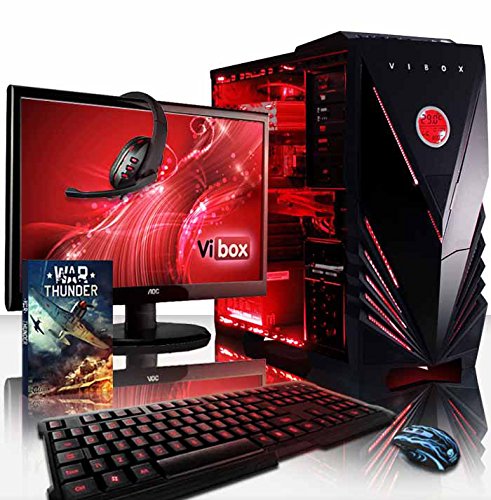 VIBOX Warrior 4 Computer zum Gaming (21.5 Zoll, AMD FX-6300, 8 GB RAM, 1 TB Festplatte, AMD Radeon R7 370) Neonrot, Tastatur QWERTY Englisch
