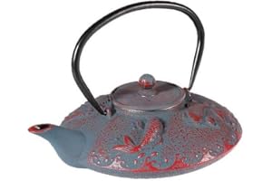 lachineuse - Japoński żeliwny dzbanek do herbaty – ryba koi – z sitkiem do herbaty – pojemność 0,8 l – azjatycko-japońska dekoracja – tradycyjny dzbanek do herbaty Nippon – serwis do herbaty – kolor
