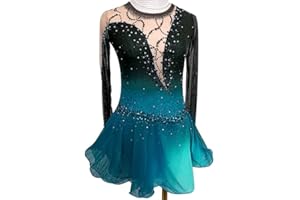 JRUIA Mode Mädchen Eiskunstlauf Wettbewerb Kleid Frauen Gradient Rhythmische Gymnastik Trikots Langärmliges Eislauf Performance Kostüm Mit Strass