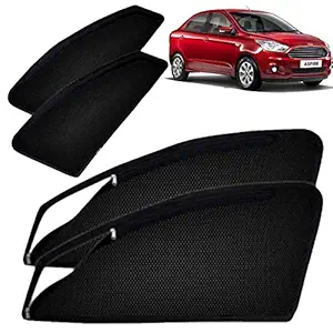 Autofact Magnetic Window Sunshades / Curtains for Ford Figo Aspire [Set of 4pc - Front 2pc with Zipper ; Rear 2pc Without Zipper] (Black)