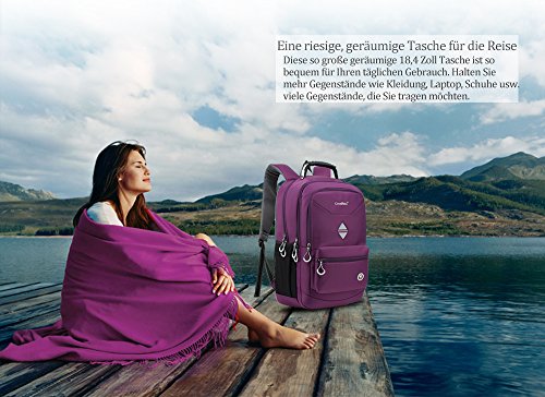 CoolBELL 18,4 Zoll Rucksack Laptop Tasche Reise Rucksack / wasserdicht Wandern Knapsack / Schützende Tagesrucksack passen 15 – 17,3 Zoll Laptop für Dell / HP / Lenovo / Macbook / Acer / Herren / Damen(Violett) - 4