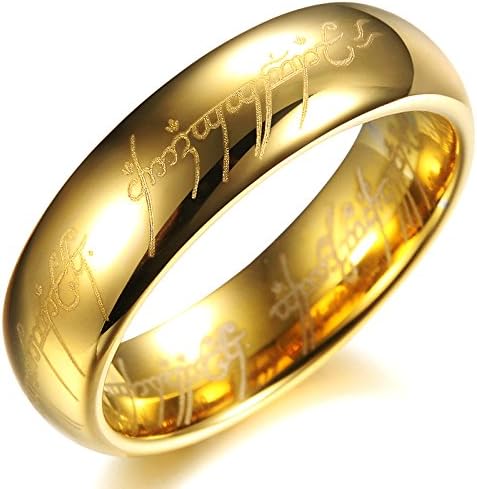 FJYOURIA Men's Women's Couple High Polish 18k Gold Plated Tungsten Carbide Steel Thumb Finger Ring with Pattern Pure Gold Wedding Band Ring (Z 1/2)