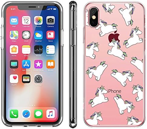 iPhone X Case,iPhone X Cover,Ticase Ultra Slim Fit [Anti Scratch] Transparent Clear Crystal Soft TPU Silicone Gel Case with Creative Cartoon Pattern Painted Cover for Apple iPhone X (2017 Release) Protector - Smiling Unicorn