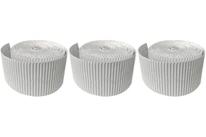 3 Ace Crafts (Pack of 3) Corrugated Display Borders Roll (White) size 57mm x 15m for School Classroom Decoration, Bulletin Boards and Crown Making, Scalloped Edge Border Roll Fade Resistant