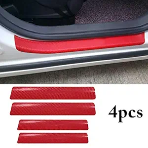 Vadda 4pcs Carbon Fibre Sticker Car Door Sill Scuff Guard, Welcome Pedal Protect, Anti-Kick Scratch for Cars Doors (Red)