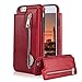 Produktbild Für iPhone 6 6S Hülle, Aearl Retro Multifunktional Reißverschluss Wallet Schutzhülle Handy Geldbeutel Kartenetui TPU Bumper PU Leder Kartenhalter Flip Ständer Handyhülle mit Displayfolie für iPhone 6S 6 - rot