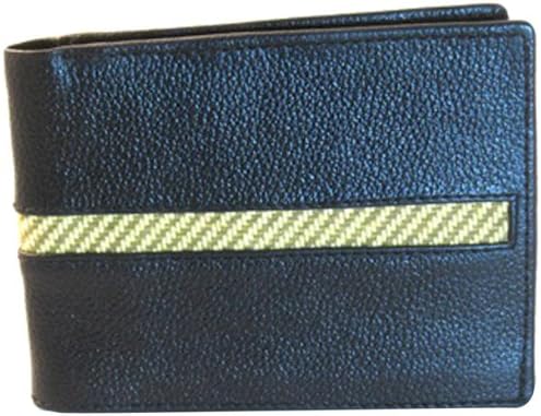 Pete Schmidt Handcrafted Leather "Pick Panel" Wallet - Bi-Fold - Black with Tweed Accent