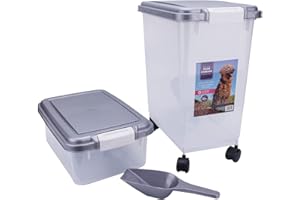 spot on dealz® Dog Food Storage Container Cat Pet Biscuit Containers for Dry Food With Measuring Scoop Small and Large 3 Piece Airtight Food Dispenser Clear Plastic