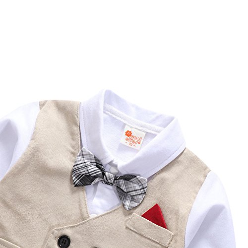 G-Kids Baby Jungen Strampler Gentleman Smoking Anzug Kleinkind Langarm Bekleidungsets Outfits Spielanzug Fliege Hochzeit Taufkleidung (Khaki, 70/3-6 Monate) - 5
