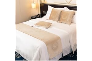 QRGMKL European Style Bed Runner Hotel Bed Scarf Bedspreads Coverlets Luxury Bed Runners and Matching Cushions Bedroom Bedding Protector-Beige||240X45cm for 1.8m Bed