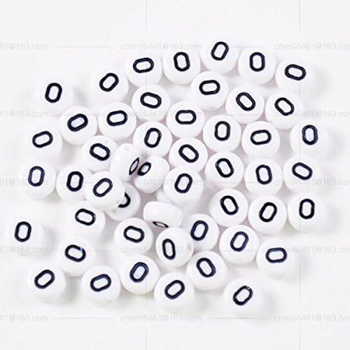 100 pcs white flat round alphabet letter beads A-Z (O)