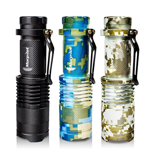 Morpilot Taktisch Taschenlampen 3 Stück Handlampe superhell 350 Lumen einstellbar 5 Modis für Jagd, Camping, Wandern, Radfahren Outdoor (Schwarz und Tarnung )