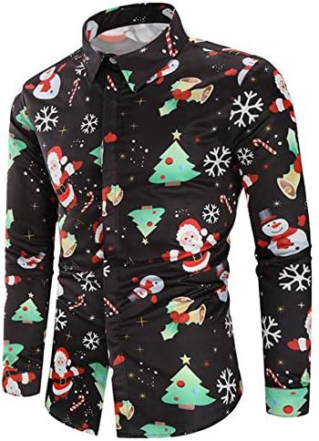 friendGG Men Casual T-shirt Snowflakes Santa Candy Printed Shirt Christmas Shirt Top Blouse Boys Blouse Tops Jumper Xmas Shirt