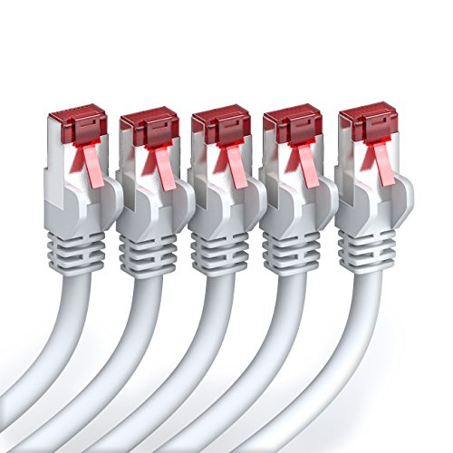 [SET 5 Stück] deleyCON 2m CAT6 Patchkabel – S-FTP PIMF – CAT-6 Netzwerkkabel / Ethernetkabel – 2x geschirmt – vergoldete Kontaktflächen – Weiß - 2