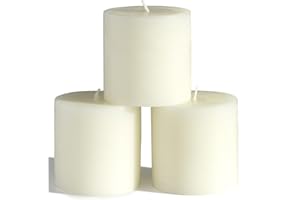 CANDWAX 7.6x7.6 cm Ivory Pillar Candles Set of 3 - Rustic Unscented Smokeless Dripless Ivory Pillars - Perfect for Weddings, Christmas Home Decor, Dinner Table Centerpieces - Christmas Pillar Candles