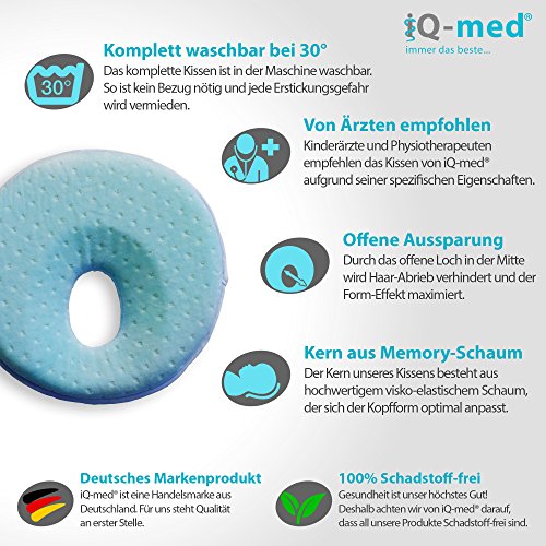 Babykissen von iQ-med® | Baby-Kissen gegen Verformung und Plattkopf | aus viskoelastischem Schaum | passt auch im Kindersitz | Kinder-Kissen, Kopf-Kissen für Säugling, Memory-Schaum - 3