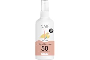 Naïf - Mineralisk solskyddsspray – för baby och barn – 0% parfym – SPF 50 – spray utan okrylen – UVA och UVB-skydd – vattenbeständig – dermatologiskt testad – utan mikroplast – 100 ml
