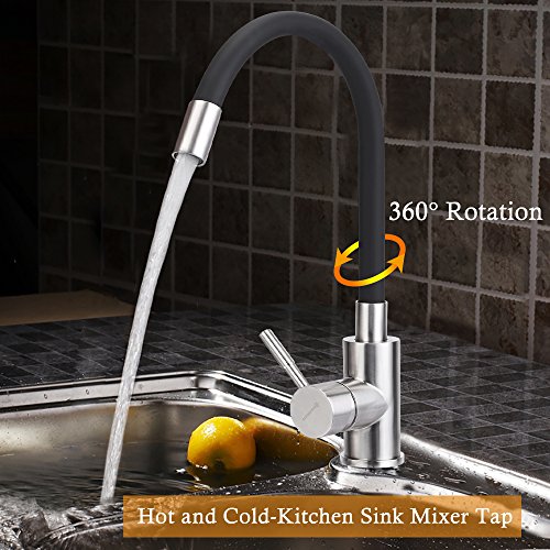 [Verbesserte Version] homeideas Zeitgenössische Küche Spüle Wasser Wasserhahn Trinkwasser Filter Wasserhahn, Dual Hebel Schwenkauslauf mit Erzeugung zu verhindern Spritzwasser, 304 Edelstahl-Finish - 2