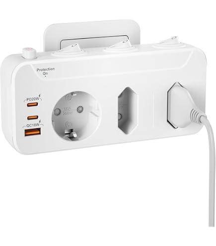 Adattatore 8 In 1 Con Luce Notturna Touch | 4 Prese + 2 USB + 2 Type-C | Protezione Da Sovratensione | Per Casa E Viaggi