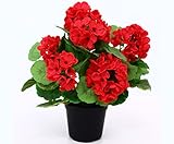 Geranien Kunstblumen im Topf 28cm hoch mit roten Blüten - Kunstpflanze künstliche Blumen Kunstblumen Blumensträuße künstlich, Seidenblumen oder Blumen aus Plastik Kunststoff