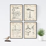 laminas veleros antiguos 4 láminas de inventos en tamaño A4 (21x29.7cm)