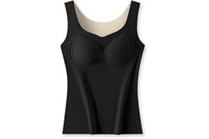 Hanaoops Camiseta Térmica Mujer sin Mangas Cuello en U Chaleco Térmico con Almohadillas de Sujetador Transpirable Cálida Ligera Top Adecuado para el Ocio Diario