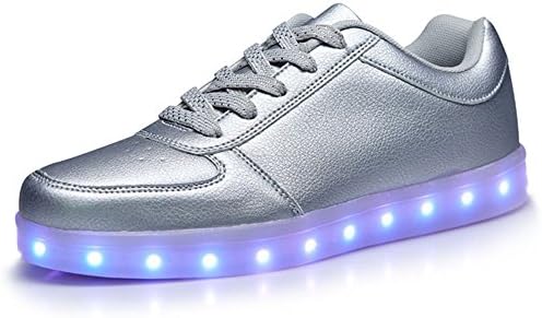 QOUJEILY Unisex LED Shoes 7 Colors USB Charging Sneakers (6 UK / 40 EU, Silver)