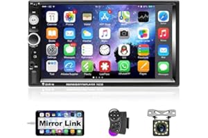 Podofo Radio de Coche 2 DIN con Bluetooth 7 Pulgadas Pantalla Táctil Estéreo para Automóvil con Cámara de Respaldo Reproductor Multimedia para Automóvil Soporte AUX/SD/USB, Mirror Link
