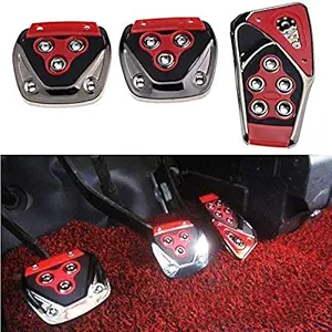 AUTO MT 3 Pcs Non-Slip Manual Car Pedals Brake Clutch kit Pad Covers Set Compatible with All CAR (RED)