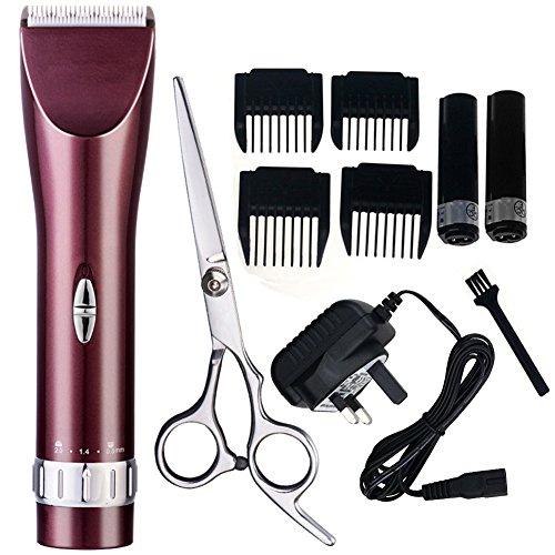 Sminiker Quiet Hair Clippers Cordless Rechargeable Hair clippers for Adults and Babies Professional Barber Clippers Set with 2 Rechargeable Batteries 4 Comb Guides and Scissors(Red))