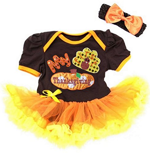 Kirei Sui Baby My First Thanksgiving Pumpkin Orange Yellow Bodysuit Large Brown