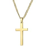 24K Gold Chain Style Cross Pendant Necklace Solid Plated Clasp for Men,Women,Teens Thin for Charms Miami Cuban Link…