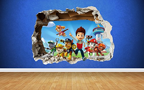 Paw Patrol zerstörten Wandaufkleber 3D Style Schlafzimmer Jungen Mädchen Vinyl Wand Kunst Aufkleber, Large: 81cm x 58cm