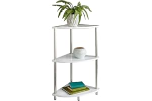 spot on dealz Corner Shelf Unit 3 Tier Corner Shelving Storage Shelves Small Bookshelf Free Standing (White)