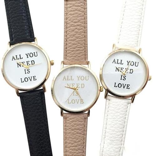 Women's Clock with Written All You Need Is Love, Gift Idea Black Strap White