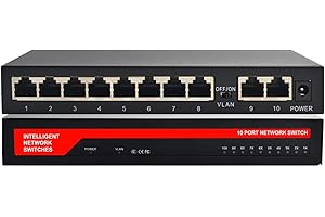 KuWFi Commutateur réseau Gigabit 10 ports, LAN RJ45 Port Fast Ethernet, répartiteur LAN, répartiteur LAN 10/100/1000 Mbps, plug and play fanless en métal, convient pour le bureau et la maison