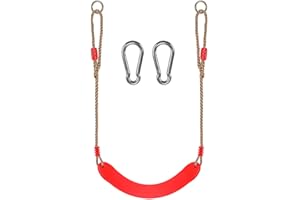 WAREMAID Child Swing Seat, EVA Soft Plastic Non Slip Hanging Tree Swing Seat with Snap Hook, Length Adjustable Rope, Swing Set for Kid Indoor Outdoor Playground Backyard, 43x17cm, Red