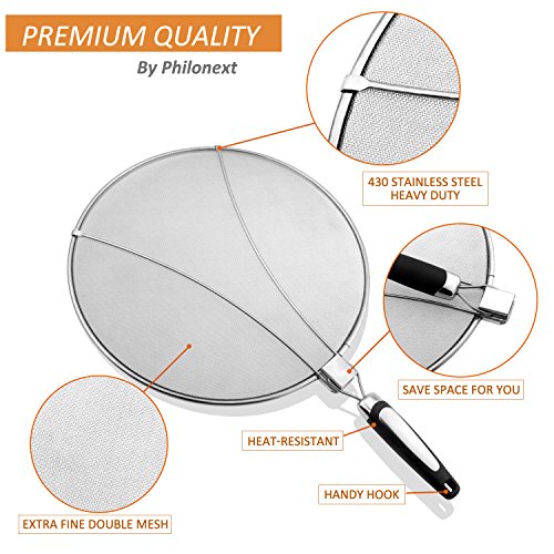 Philonext Edelstahl-Spritzer-Schirm-Schutz Mit Silikon-Klappgriff Anzug für viele Töpfe Pfannen Praktische Küchen Bratpfanne Öl Proofing Deckel - 2