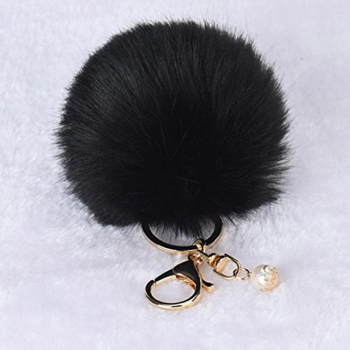 Keychain Beutel Kette Auto Anhänger, Xmansky Kaninchen Faux Fur Ball Schlüsselbund Tasche Plüsch Auto Schlüsselring Auto Schlüssel Anhänger (Schwarz) - 3