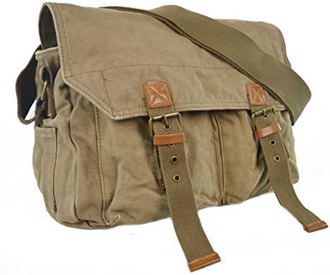 YANGYANJING Large size(34*28*13) British Style Retro Messenger Bag Leather Canvas Shoulder Bookbag Laptop Bag Suitable for 15-inch computer
