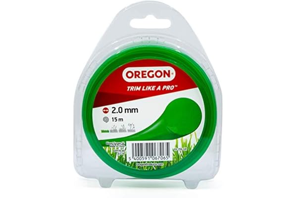 Fil de débroussailleuse Oregon Vert Rond 2mm, Coupe-bordures, entretien des pelouses, parterres de fleurs, jardin, Fil nylon résistant, compatible avec modèles standards, 2.0mm x 15m (69-356-GR)