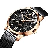 Herren Uhren Mesh Armband,Herren Armbanduhr Schwarz Silber,Armbanduhr Herren Edelstah,Luxus Analog Quartz Uhr Quarzuhr Herrenuhren (C)