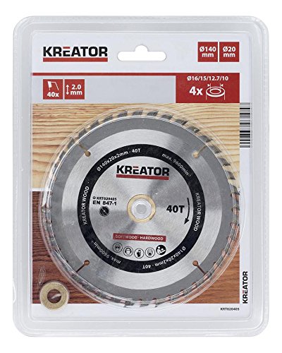 KRT020405 HSS Kreissägeblatt Holzsägeblatt Ø140 x 20 x 2mm 40 Zähne für Holz + 4 Reduzierringen - 2