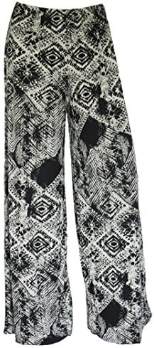 F4U New Ladies Floral Print Palazzo Trousers Womens Wide Leg Summer Pants Plus Sizes 8-26 (M/L (12-14), Tiedye Square)
