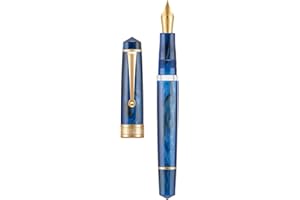 Asvine P20 Piston Pluma estilográfica de resina azul galaxia, plumín extrafino iridio con ribete dorado, colección de escritura suave con juego de funda