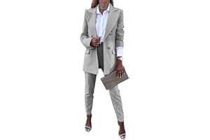 aromm 2pcs Women's Work Office Suits Elegant Long Sleeve Lapel Blazer & Trousers Clothing Set