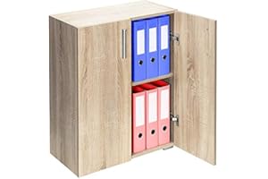 BAKAJI Mobile Madia con Doppia Anta e 2 Ripiani Interni Mobiletto Portadocumenti Armadio Multiuso per Ufficio, Cucina o Bagno, Credenza Design Moderno Legno MDF Dimensione 77 x 31 x 60 cm (Quercia)