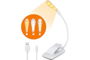 CIRYCASE Reading Light, USB Rechargeable Clip on Book Light, Dimmable Eye-Care LED Reading Lamp, 7 LED 3-Level Brightness (Warm & Cool), Touch Switch, 360° Adjustable Goose Neck for Reading in Bed